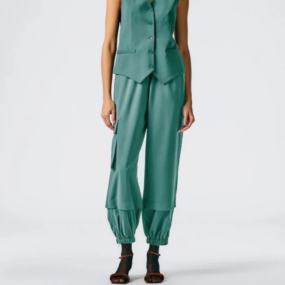 Tibi Tropical Wool Pull-on Wilt Jogger Dark Mint S long